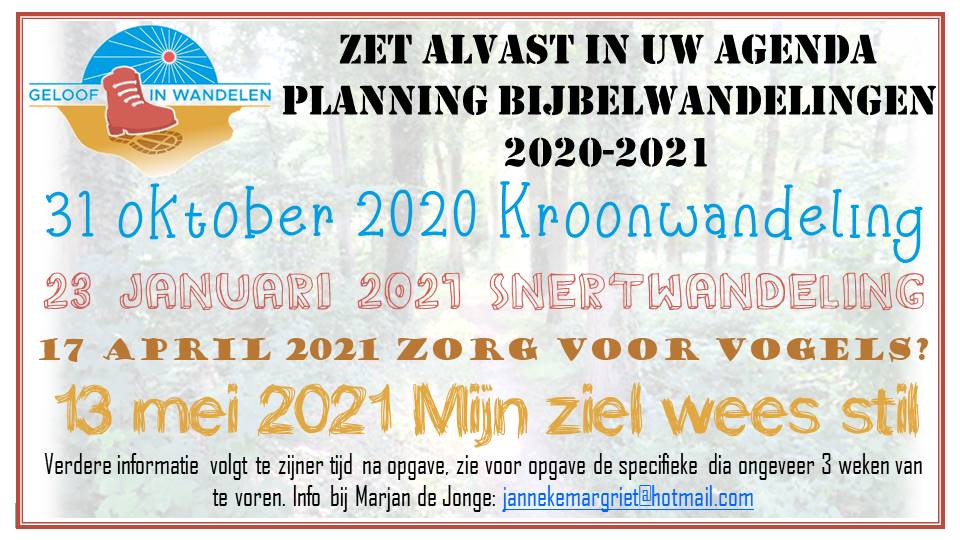 PR GKv Emmen Planning Bijbelwandelingen 2020 2021 dia 1